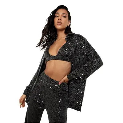 Women Sequin Pants Gold Straight Cut