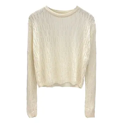 Women's White Knit Hollow Out Slim Fit Top