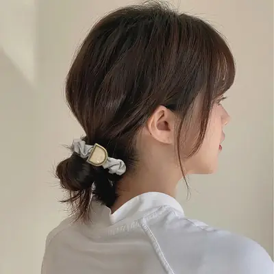 Black & Beige Letter D Hair Scrunchies with Heart Design