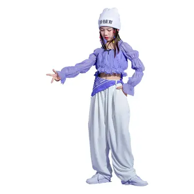 Girls Hip Hop Jazz Dance Suit White Crop Top Catwalk Costume