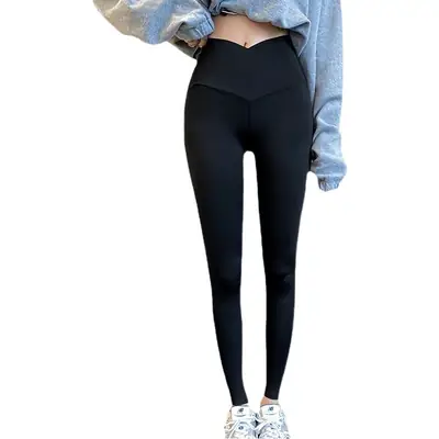 Women Cross Waist Shark Pants Gray Belly Slim Spring Autumn