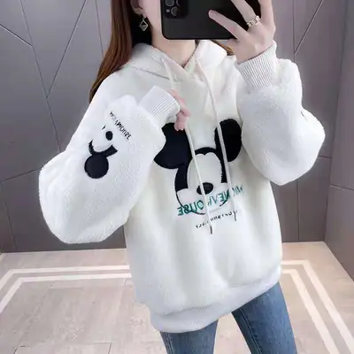 Women Velvet Hoodie Bear Print Winter One Piece