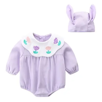 Baby Floral Embroidered Suit Purple 0-2Yr