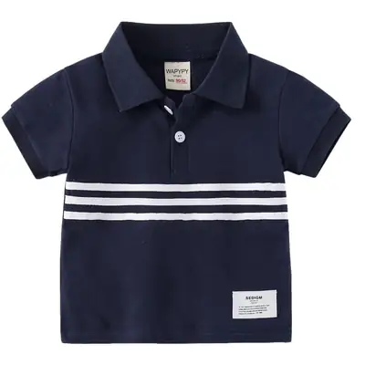 Men's Boys Navy Striped Polo Shirt 2026 Summer