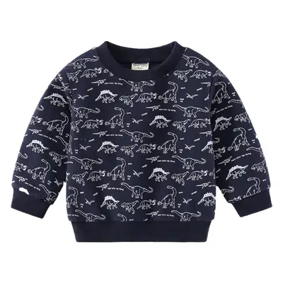 Kids Cartoon Print Sweatshirt Navy Blue 2024