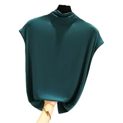 2022 Autumn Cotton Sleeveless Collar T-Shirt Teal