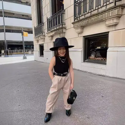 Black Sleeveless Vest & Cream Pants Set for Girls