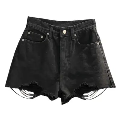 White Ripped Denim Shorts High Waist Women Summer