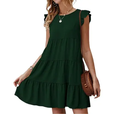 2023 Summer Women Navy Blue Pleated Dress