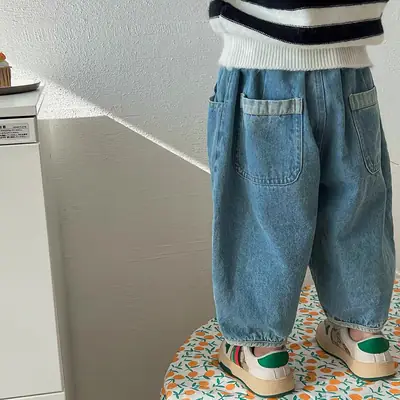 Children's Blue Denim Jeans Casual Pants 2025 Spring Autumn