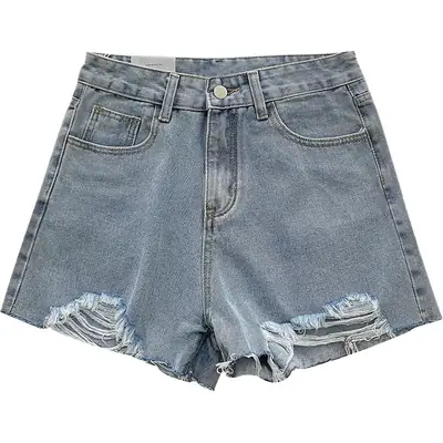 Women Ripped Denim Shorts Black 2022