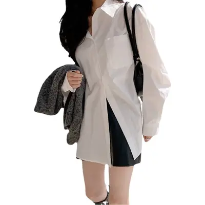 Women White Loose Slim French Shirt Summer