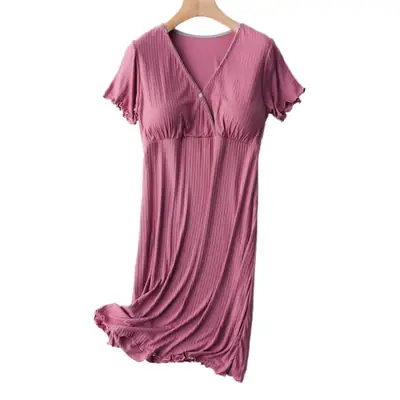 White Mid-Length Sleepwear Nightgown for Women
