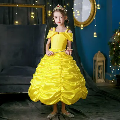 Girls Birthday Dress Yellow Ruffled Skirted Party Gown