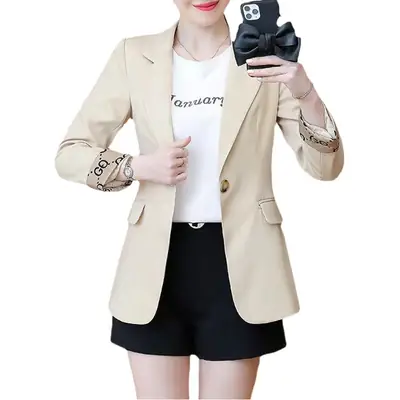 Women's 2022 Slim Fit Korean Style Suit Jacket Beige
