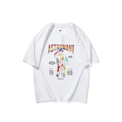 Kids Astronaut Printed Cotton T-Shirt White Black Medium Large