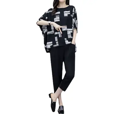 Women 200kg Fat Suit Black White Print Slim Fit