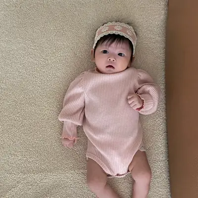 Korean Style Pink Puff Sleeve Toddler Coverall