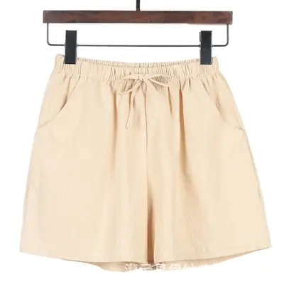 Women Linen Shorts Pink Wide Leg Casual Summer
