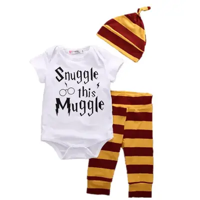 0-2 Years Old Foreign Trade Children's Suit Harry Potter Three-Piece Short-Sleeved Robe Set Cute European and American Style