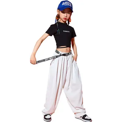 Girls Red T-shirt Tie-Back Hip Hop Performance Suit