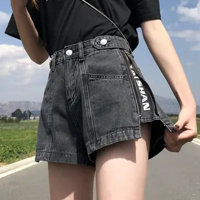 Women Side Zipper Denim Shorts 2024 Slimming Wide Leg