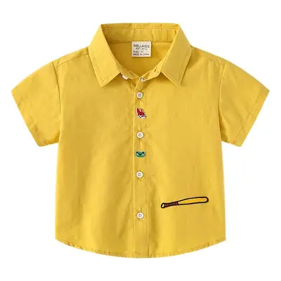 Children's 2-Piece Cotton Lapel Shirt Set Yellow White Blue
