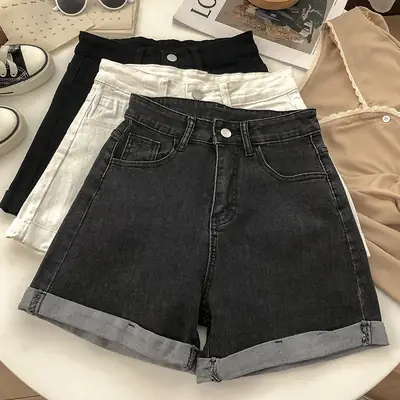 Women High Waist Dark Wash Denim Shorts 2022