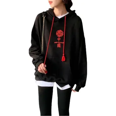 Chinese Red Hooded Fleece Sweater Women Winter Coat