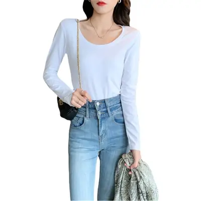 Women Loose Cotton Top White Long Sleeve 2025