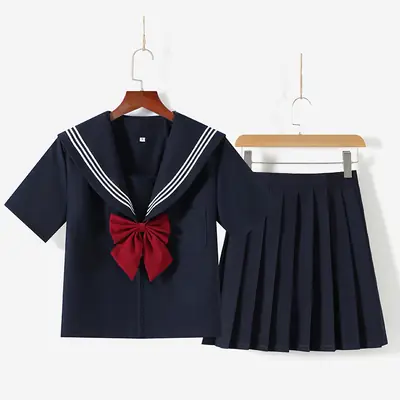 Japanese JK Uniform Pleated Skirt Cyan White Three Piece Set