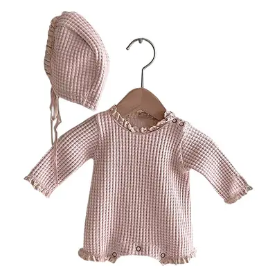 New Waffle Baby Jumpsuit with Lace Cap Korean Style