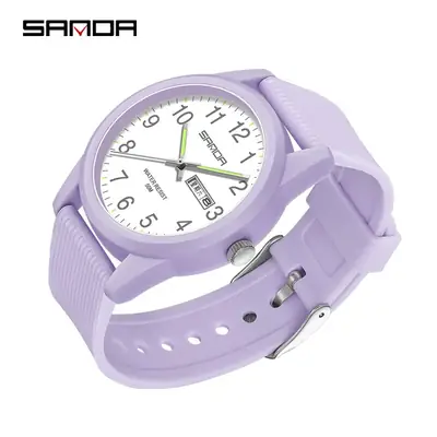 Sanda White Quartz Couple Watch with Calendar