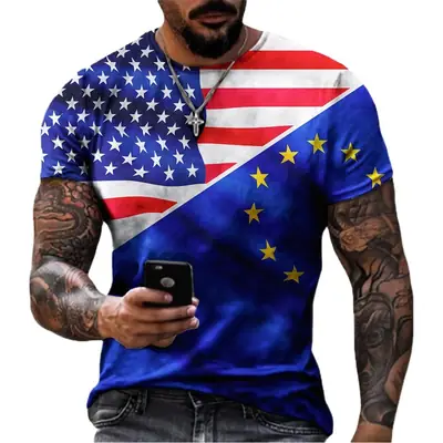 Men 3D American Flag Eagle Print T-Shirt