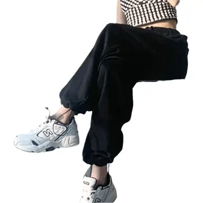 Women Loose Fit Sports Pants Black Wide Leg Casual