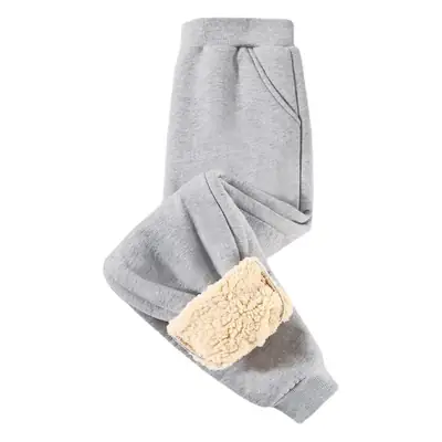 Children's Fleece Lined Lamb Pants Grey Warm Solid Color