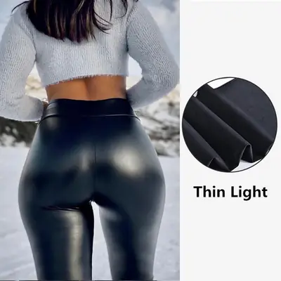Women PU Leather High Waist Leggings Red Knit Top Set