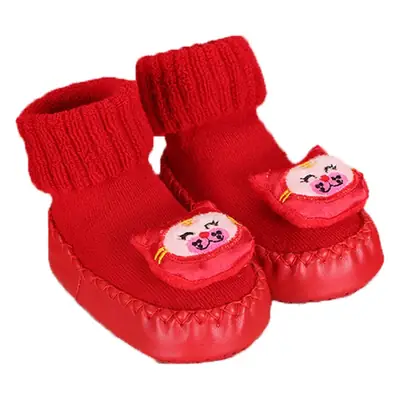 Red Terry Wool Baby Floor Socks for Kids Winter New Year