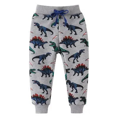 Children's Dinosaur Printed Cotton Pants Grey Medium to Large