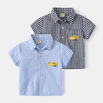 Children's Checkered T-Shirt 2026 Yellow Embroidered