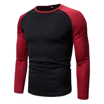 Men's Long Sleeve Color-Blocked T-Shirt Black Red White Grey