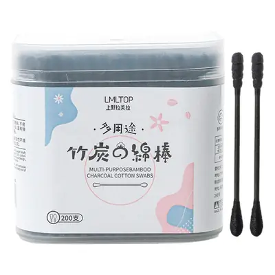 LMLTOP 200 Bamboo Charcoal Cotton Swabs Disposable Spiral Double-Headed A653