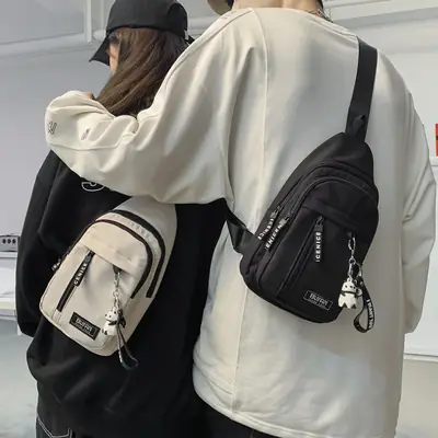 Men's Street Style Chest Bag Black White 2023