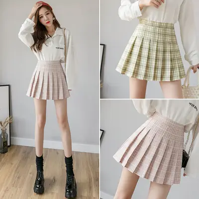 Women Plaid Pleated Skirt High Waist 2026