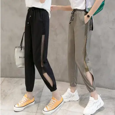 Casual Hollow-out Mesh Pants for Women Large Size