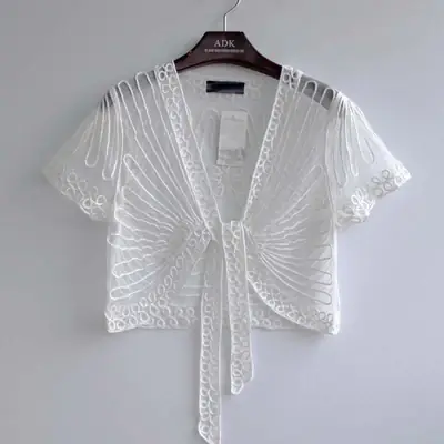 White Lace Gauze Cardigan Short Coat Summer Large