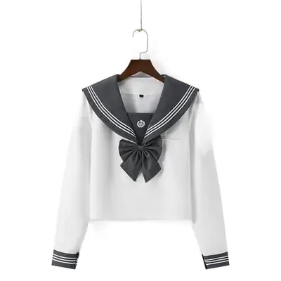 Japanese Embroidered Sailor Suit Top White Grey
