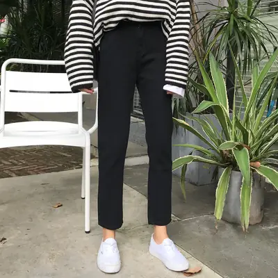 Women Black Slim Fit High Waist Pants Casual Wear