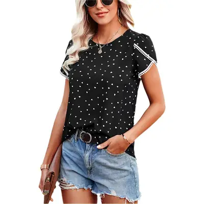 Women European Patchwork T-Shirt with Lace Trim