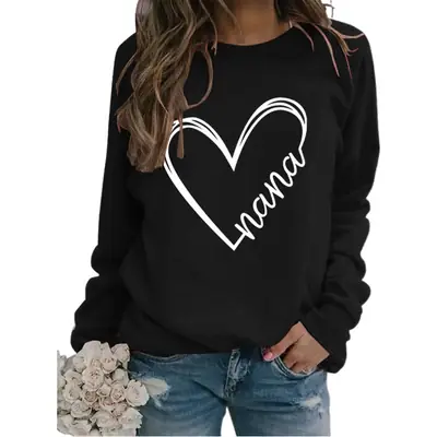 Women's Blue Heart Print Sweatshirt Long Sleeve Winter Wear